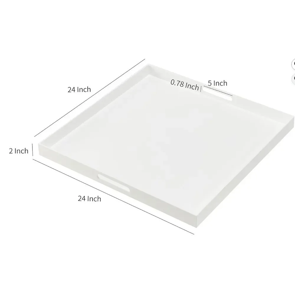 Extra Large 24x24 White Acrylic Serving Tray w Handles Glossy Butler - Picture 2 of 8
